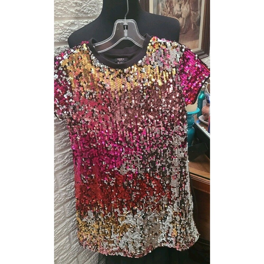 Girls Forever 21 Sequin Dress 11-12Party Wedding Event Pink Gold Silver WOW